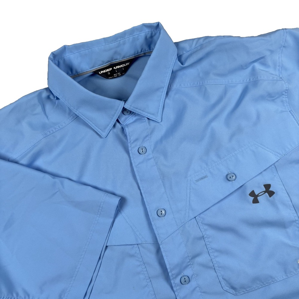 Under Armour UA Tide Chaser Shirt Mens L Blue Vented S/S Button Up Fishing
